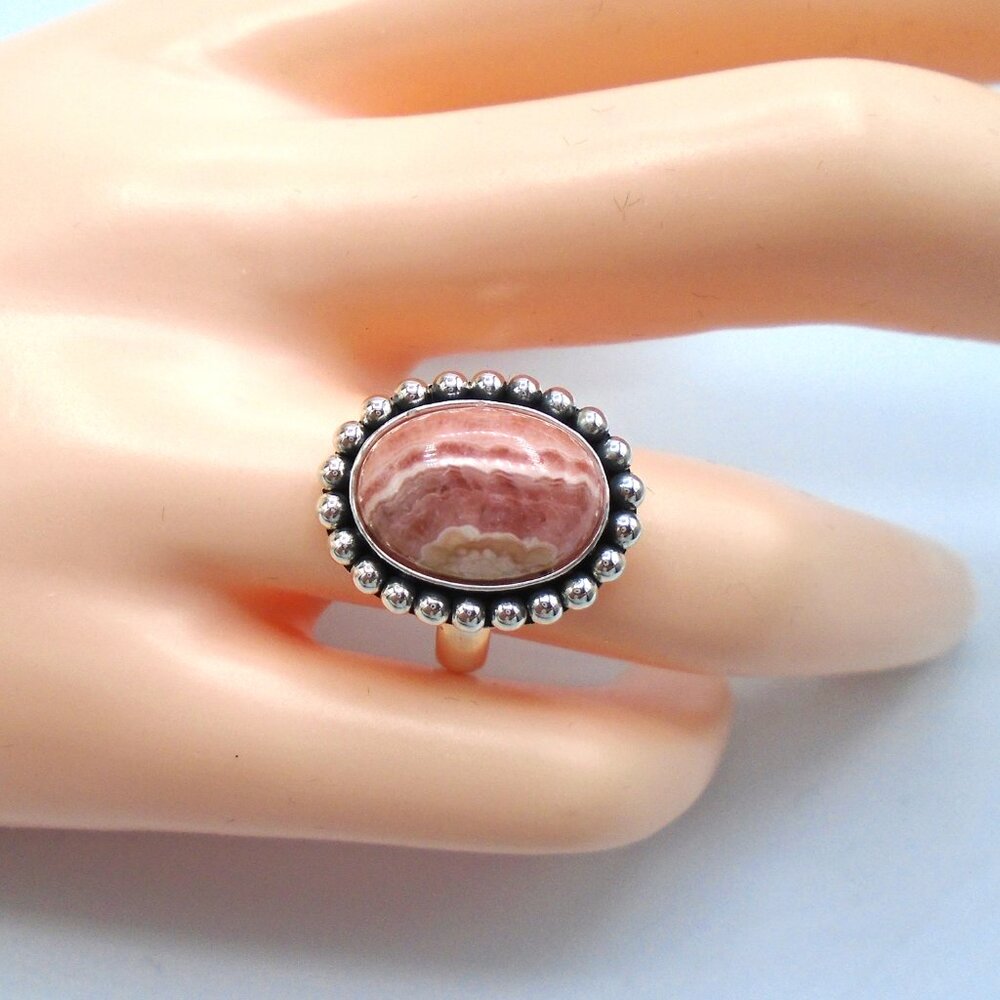 NWT ~ GORGEOUS NATURAL RHODOCHROSITE and STERLING SILVER Size 7 Ring